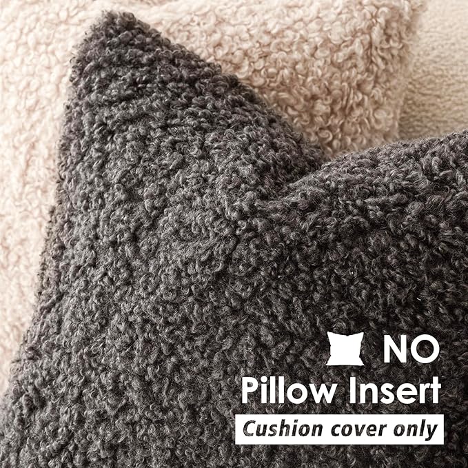 Foindtower 2 Pieces 22x22 Inch Dark Gray, Faux Fur Throw Pillow Cover Accent - Image 3