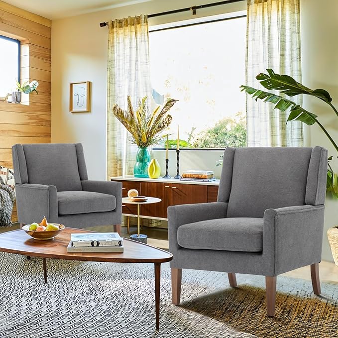 COLAMY Modern Wingback Living Room Chair, Upholstered Fabric Accent Armchair - Image 6