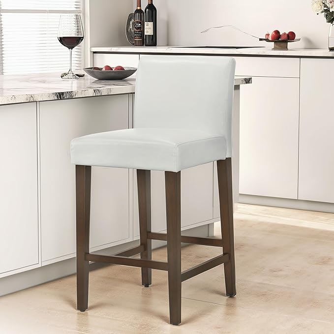 CHITA Counter Height Bar Stools Set of 2, PU Leather in White - Image 2