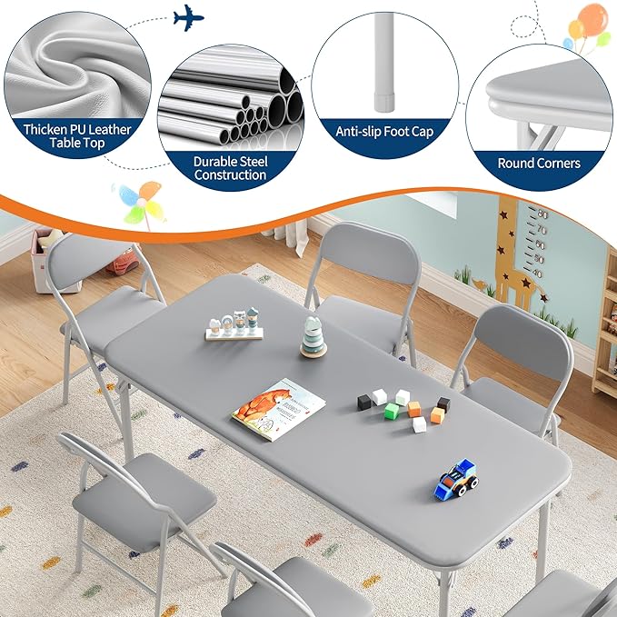 IDEALHOUSE 7 Piece Folding Kids Table and Chairs Set, Children Activity Table - Image 4