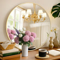 Round Mirror 24 Inch Gold Round Bathroom Mirror Wall Mirror Brushed Metal Frame by PUZONJIG