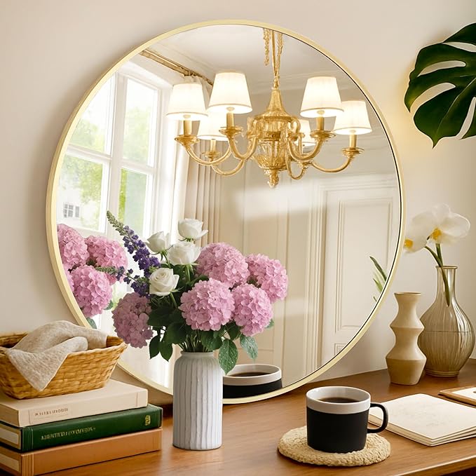 Circular Mirror Gold Round Mirror 18 Inch Round Bathroom Mirror Wall Mirrors by PUZONJIG