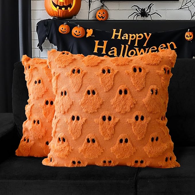 4TH Emotion Halloween Ghost Decorative Pillow Covers 20x20 Set of 2 by 4THEmotion