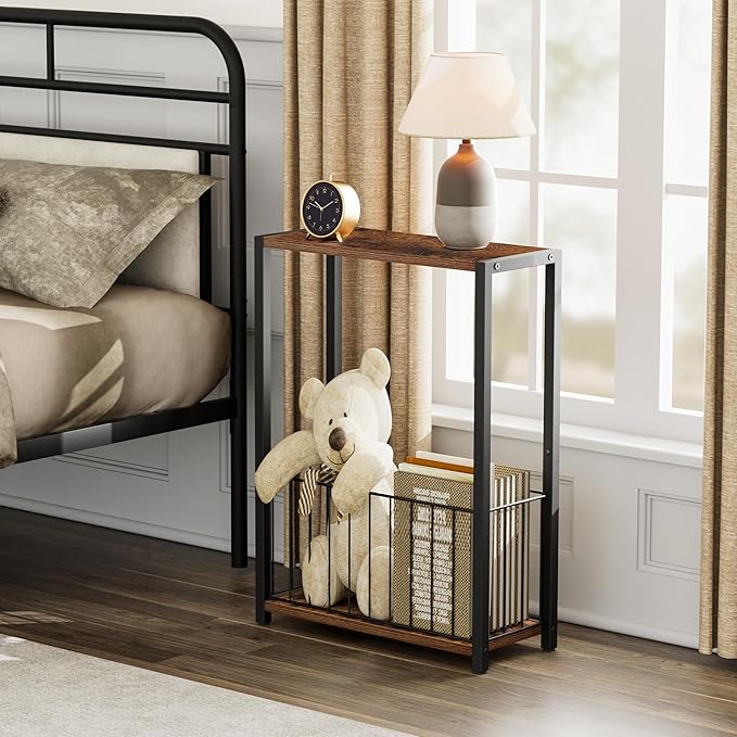 Narrow Side Table with Magazine Holder, Skinny End Table Perfect - Image 8