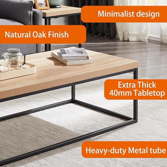 CENSI 47-Inch Natural Oak Coffee Table - Image 4