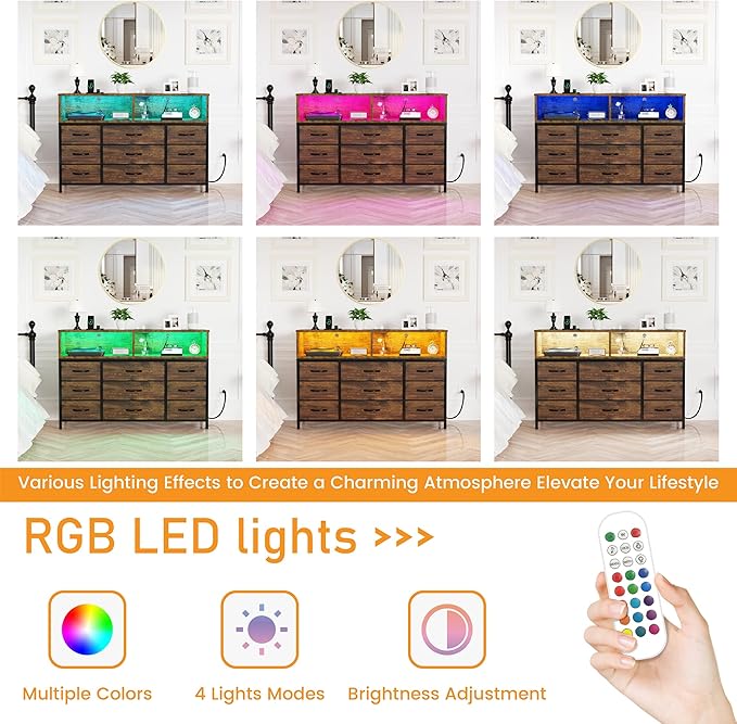 Dresser for Bedroom, 9 Drawers Led Dresser TV Stand - Image 5