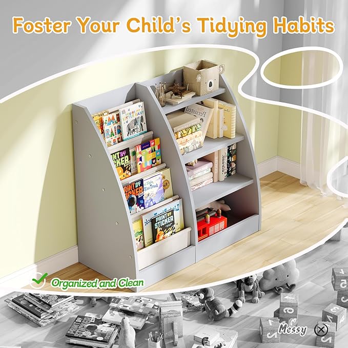 4 Tier Kids Bookshelf Set of 2, 4 Layer Sling Kids Book Shelf - Image 4