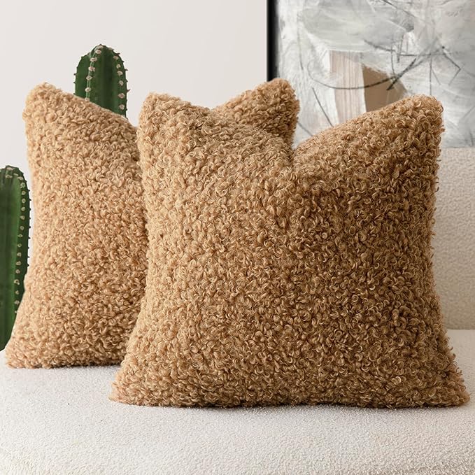 Foindtower 2 Pieces 24x24 Inch Bronze, Faux Fur Throw Pillow Cover Accent by Foindtower