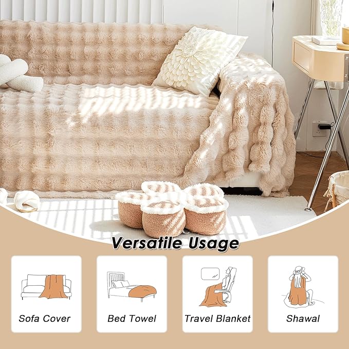 Soft Warm Faux Fur Sofa Cover Thick Shaggy Fuzzy Sectional Couch Cover Plush - Image 2