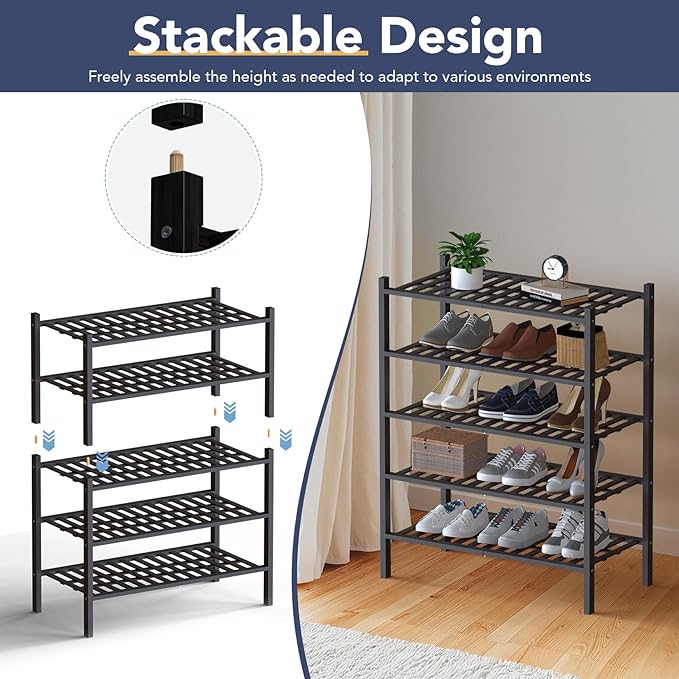 Haddockway Large 3 Tier Bamboo Shoe Rack Storage Organizer, Small Space - Image 6