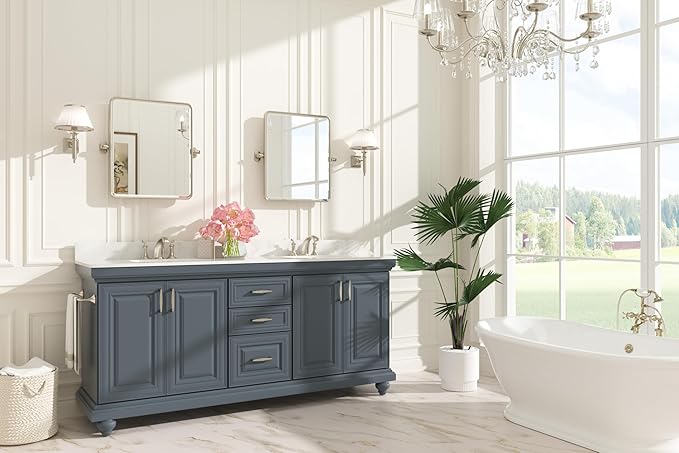 Keonjinn Brushed Nickel Pivot Mirror Bathroom, Modern Metal Framed Vanity - Image 6