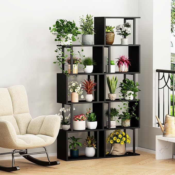 Gadroad 4-Tier Bookshelf, Narrow S-Shaped Geometric Bookcase, Wood Decorative - Image 4