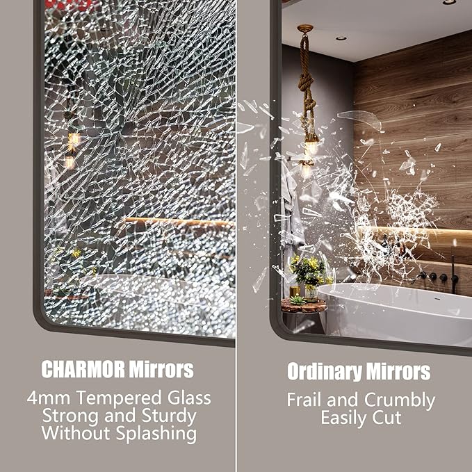 60x28 Bronze Bathroom Mirror for Wall, Brushed Bronze Metal Framed Bathroom - Image 3