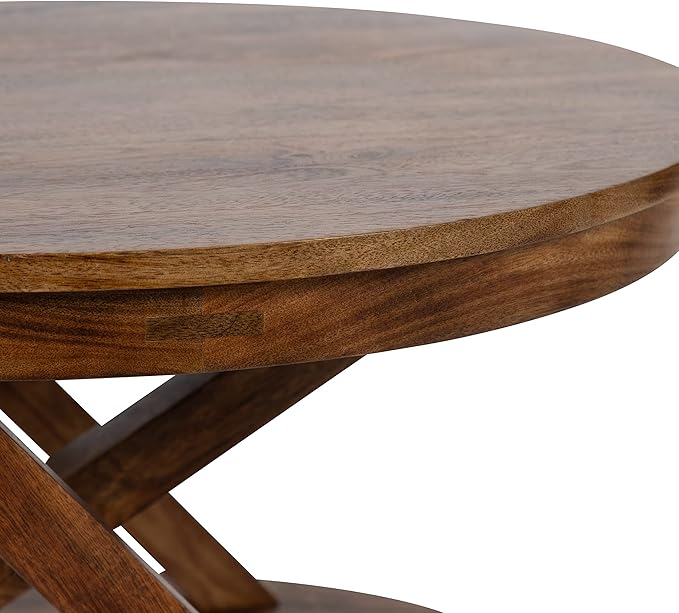 Kate and Laurel Aja Bohemian Round Wood Coffee Table; 26 inch Diameter; Walnut - Image 6