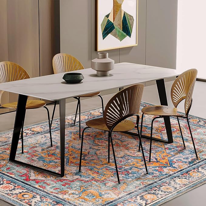 Washable Area Rug 9'x12' Boho Chic Medallion Distressed Design Non-Shedding - Image 2