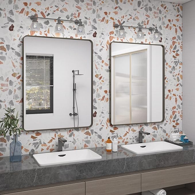 30x36 Bronze Bathroom Wall Mirror, Modern Brushed Metal Framed Mirror - Image 7