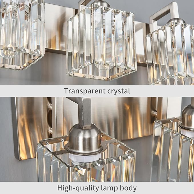 Modern Bathroom Vanity Light 2-Lights Brushed Nickel Vanity Light Crystal Wall - Image 6