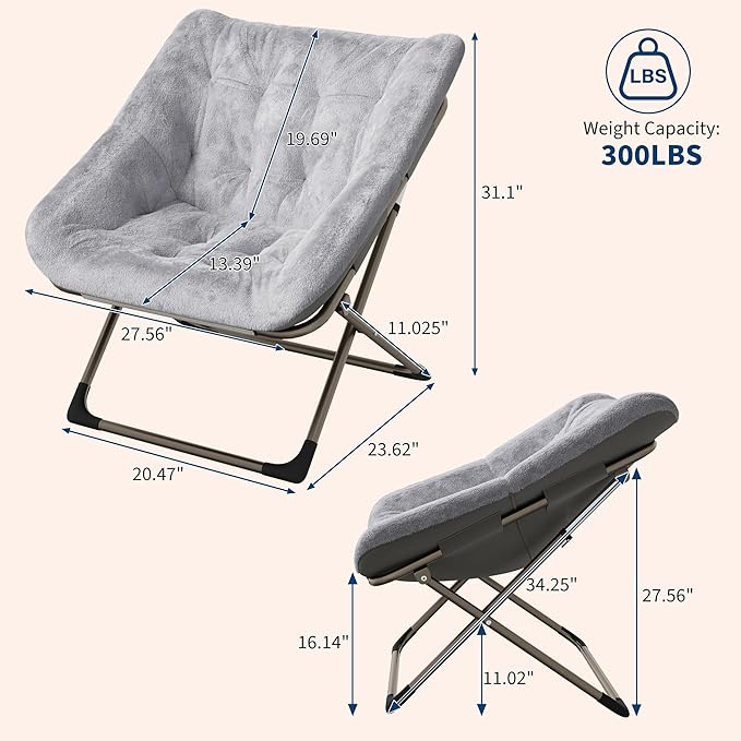 Comfy Chair for Adults, Foldable Living Room Chairs, Soft Faux Fur Folding - Image 3