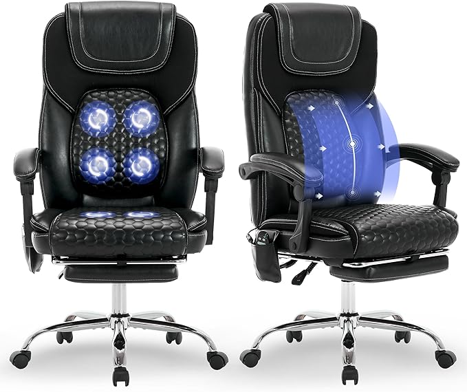 Massage Office Chair with Heat and Footrest –Reclining Desk Chair, Big and Tall - Image 7