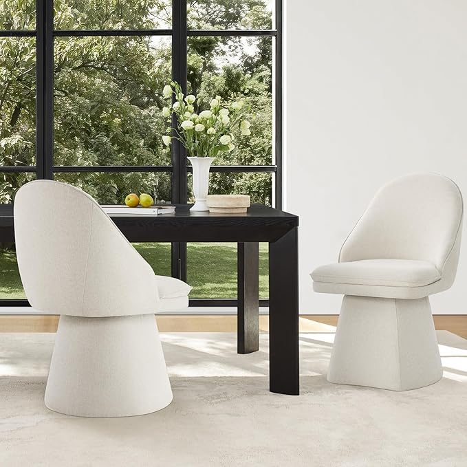 Swivel Dining Chairs Modern Desk Chair Upholstered Linen Fabric Side Chair - Image 8