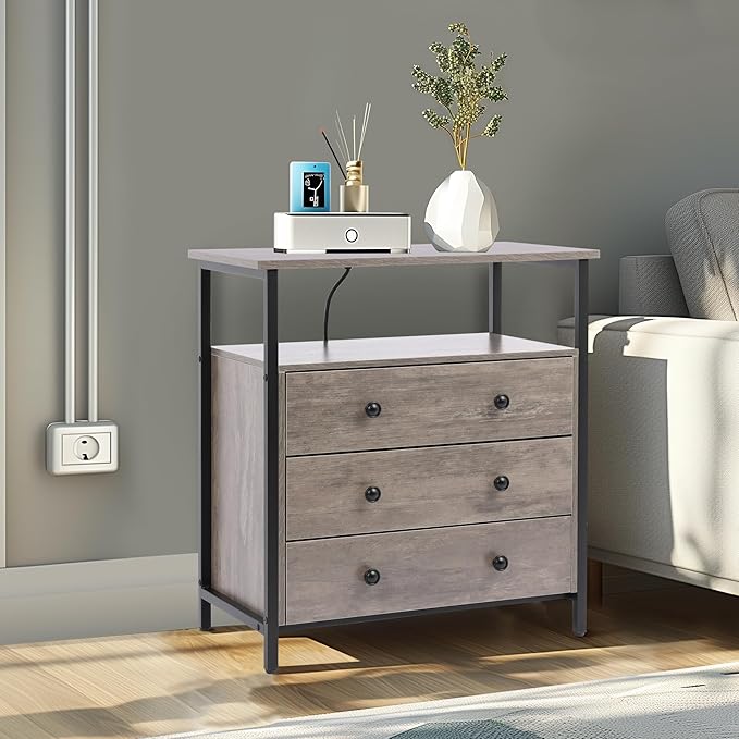 3 Wooden Drawers Nightstand, 27 Inch Wide Night Stand Set 2 - Image 8