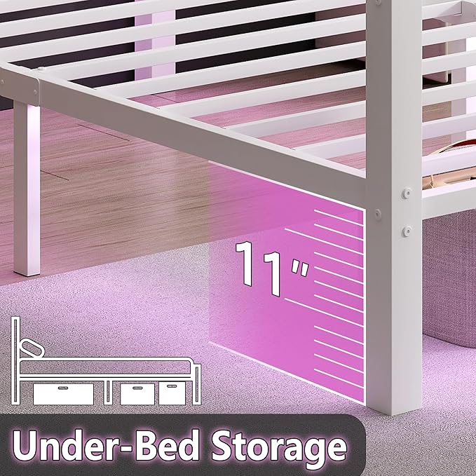 Full Size Bed Frame with Headboard and Footboard, Steel Slats Support-LED Bed - Image 5