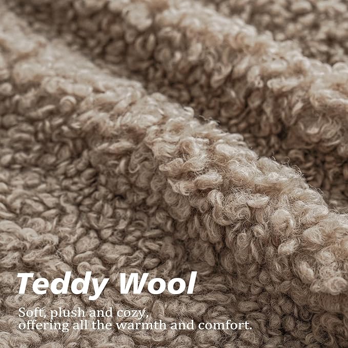 Foindtower 2 Pieces 22x22 Inch Khaki, Faux Fur Throw Pillow Cover Accent Sherpa - Image 2
