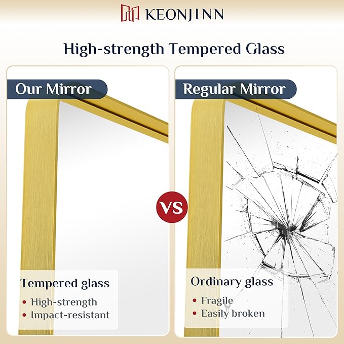 Keonjinn Gold Bathroom Mirrors for Over Sink 24 x 36 Inch Brushed Brass Metal - Image 5
