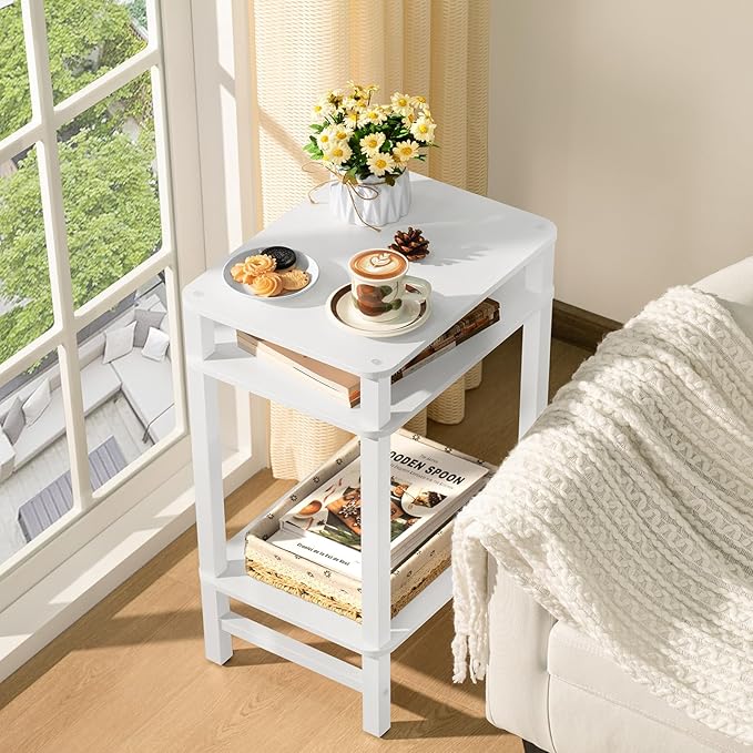 28in Tall Side Table Set of 2, 3-Tier Small Narrow End Table - Image 2
