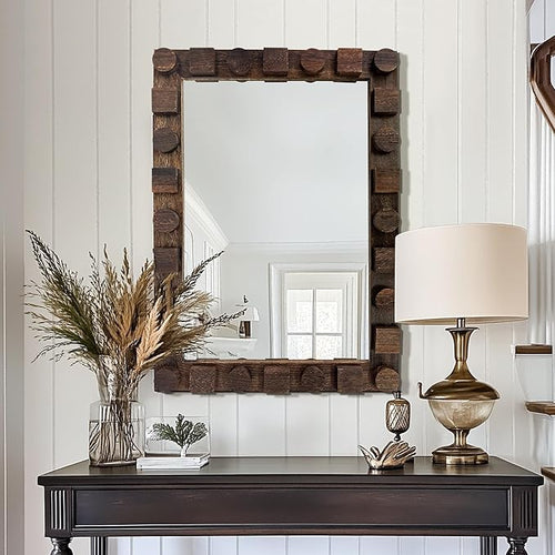 28x20 Inch Handcrafted Solid Wood Square Wall Mirror - Image 2