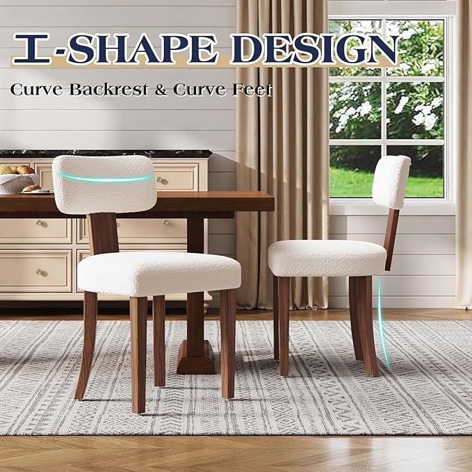 Farmhouse Chair Set of 2, Mid Century Modern Dining Chairs, Sherpa Upholstered - Image 4
