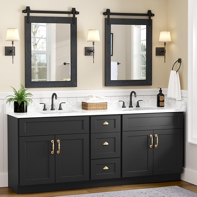 Farmhouse Bathroom Mirror for Over Sink 22”x32” Black, Rustic Western Barn - Image 3