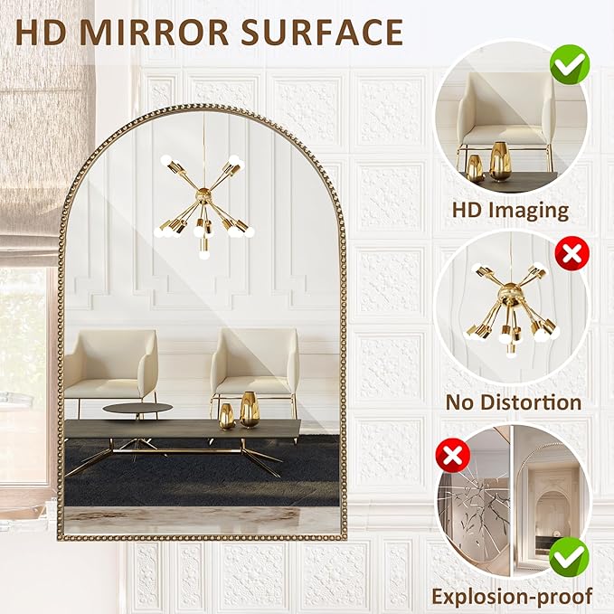 Antique Gold 24"x36" Arched Wall Mirror - Image 4