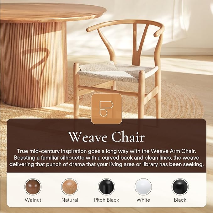 POLY & BARK Weave Dining Chairs – Mid-Century Modern Wishbone Dining Chairs - Image 3