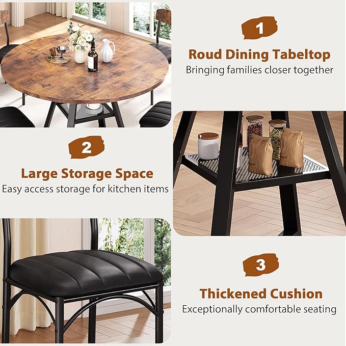 Round Dining Table Set for 6, Kitchen Table and Chairs for 4, Circle Table - Image 6