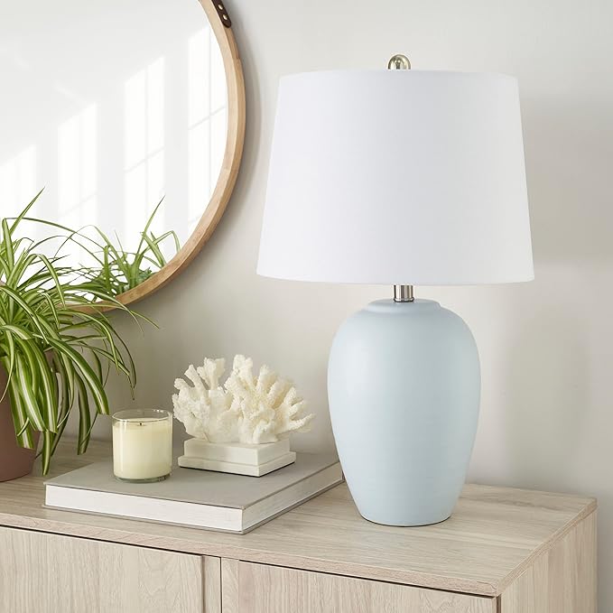 Nourison 23" Coastal Blue Ceramic Pot Table Lamp - Image 4