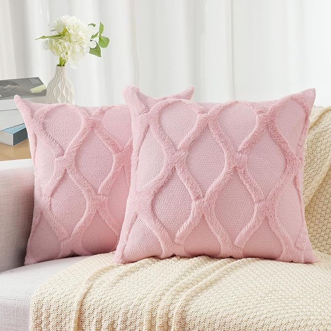 decorUhome Throw Pillow Covers 22x22 Inch Set of 2, Soft Plush Faux Fur Wool by decorUhome