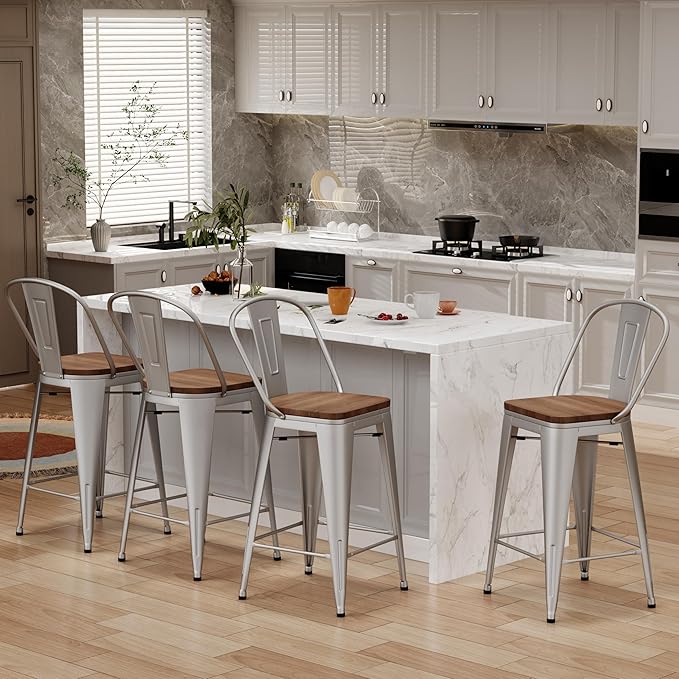 Changjie Furniture 24 Inches Metal Barstools Set of 4 Counter Height Bar Stools - Image 7