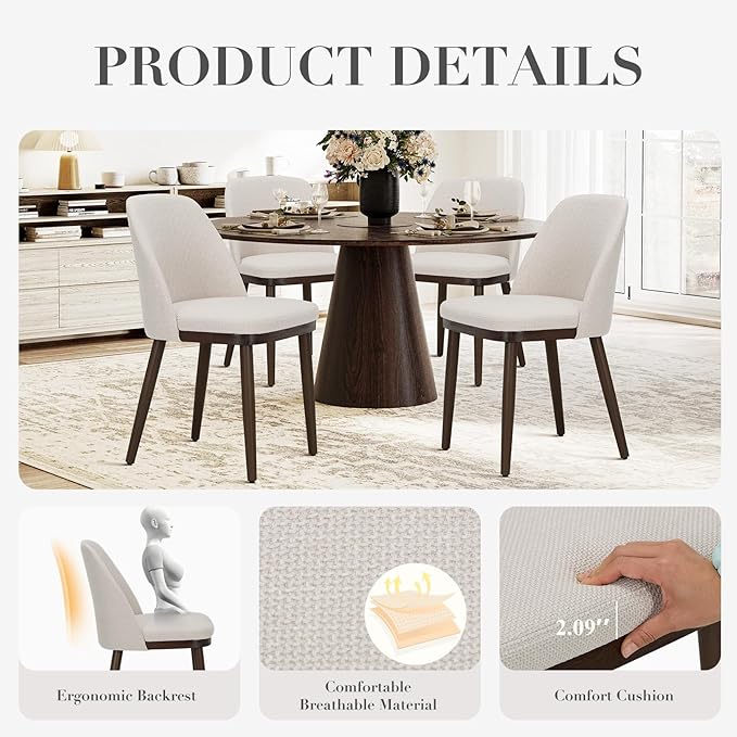 COLAMY Upholstered Dining Chairs Set of 4, Modern Kitchen Chairs - Image 4
