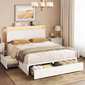 Full Bed Frame with 4 Storage Drawers Bed Frame Full Size with Headboard LED by HAUSOURCE