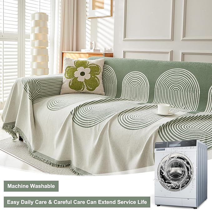 STACYPIK Green Geometric Couch Cover Boho Sofa Cover - Image 8
