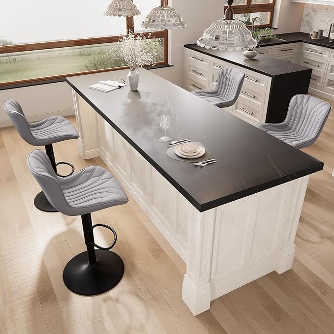 YOUNIKE Grey Bar Stools Set of 4 Modern Swivel Counter Height Bar Chair - Image 8