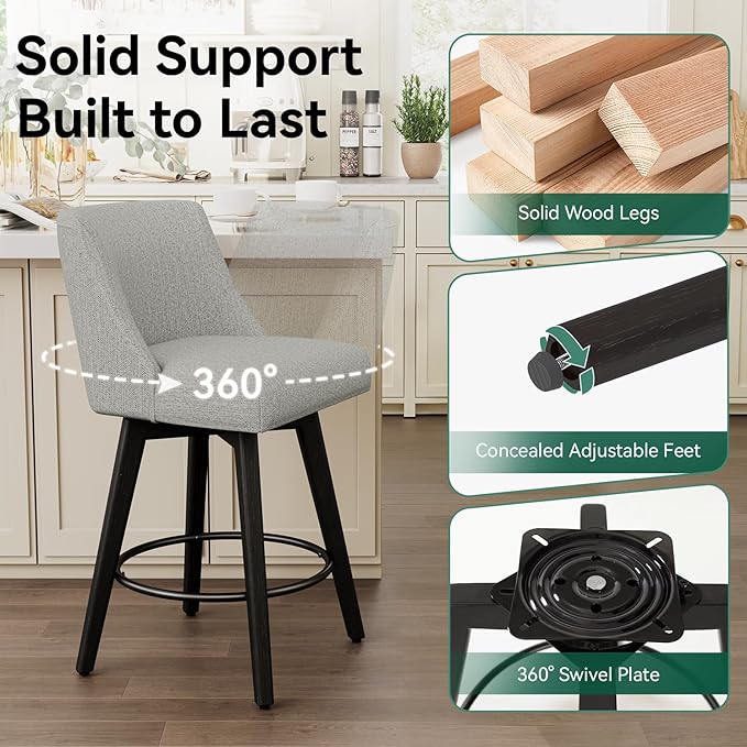 Vipbear Swivel Counter Height Bar Stools Set of 6, 26.8" H Counter Stools - Image 5
