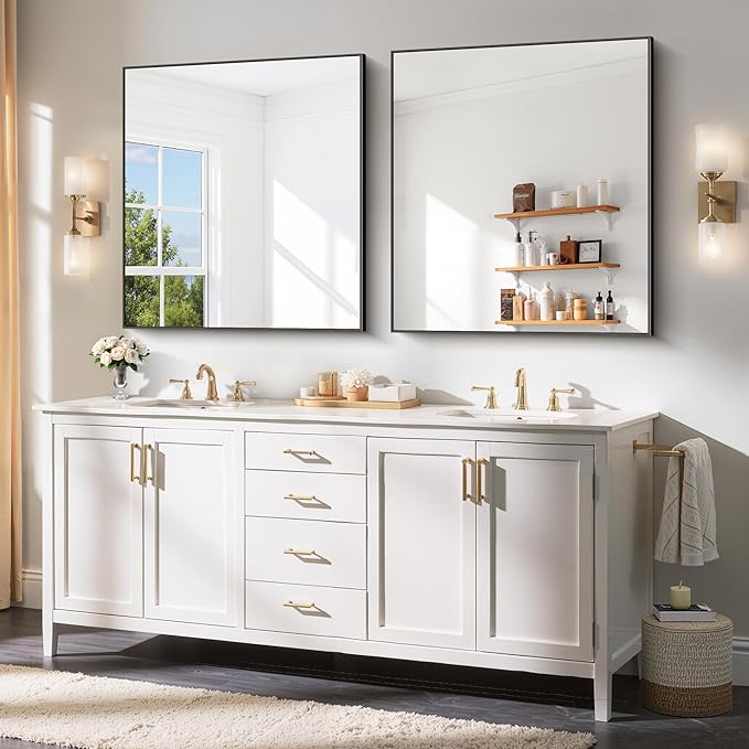 YIROMAN Bathroom Mirror for Wall 36"x40", Large Matte Black Bathroom Mirror - Image 3