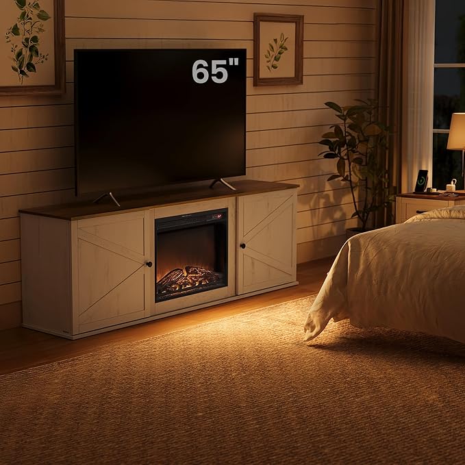 VASAGLE Fireplace TV Stand for TVs up to 65 Inches, 18-Inch ELectric Fireplace - Image 2