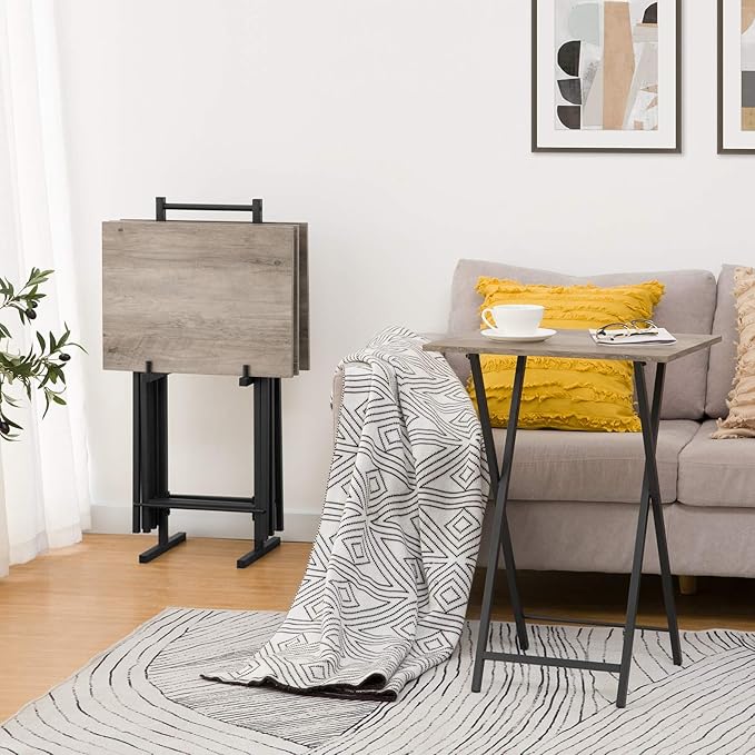 HOOBRO Folding TV Tray Tables, Industrial Side Table - Image 4