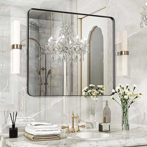 28×32 Black Bathroom Mirror, Rectangular Bathroom Vanity Mirror by FunMemories
