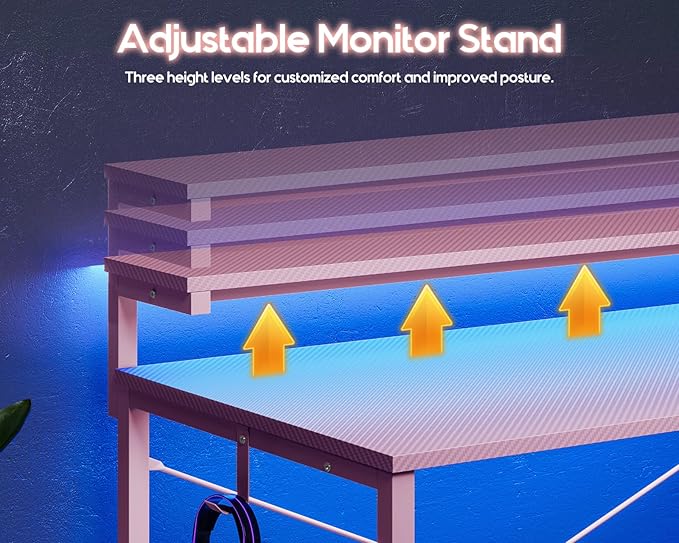 MOTPK 48 Inch Gaming Desk with Storage & Led Lights, Computer Desk with Power - Image 6