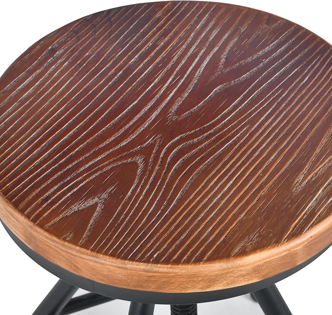 Diwhy Industrial Bar Stool-26-32 Inch Adjustable Swivel Metal Wood Seat Stool - Image 7