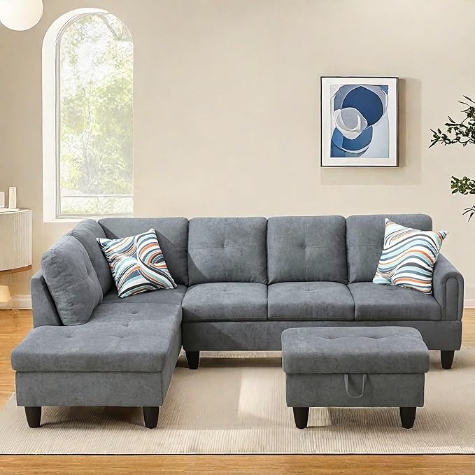 NAYSAYE Sectional Couch with Ottoman Storage, L Shaped Couch Sofa Furniture Sets - Image 4